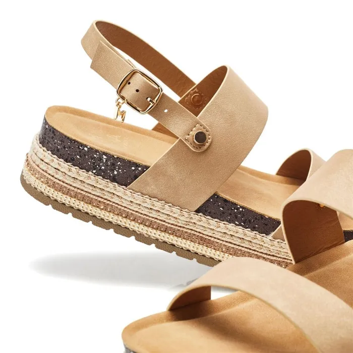 Flatform Sandals Women Moda In Pelle Roselinda Beige Alcantara