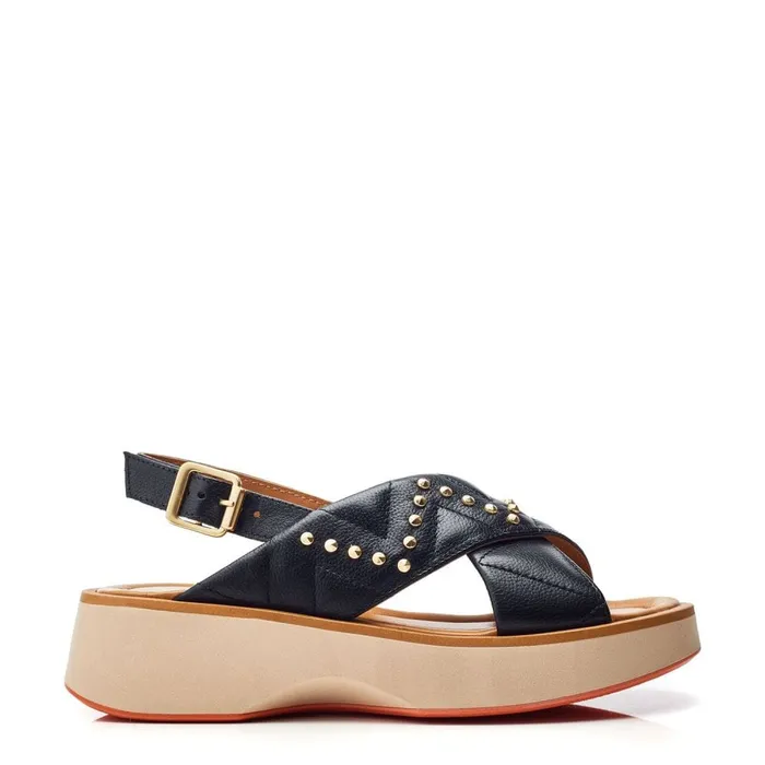Flatform Sandals Women Moda In Pelle Studley Black Leather