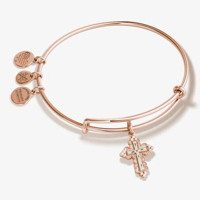 Floral Cross Charm Bangle Bracelet Silver Women Alex And Ani Easter
