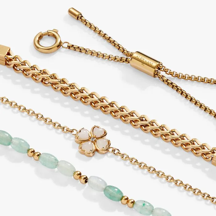 FourLeaf Clover Stranded Bracelet Set Stainless Steel Gold Women Alex And Ani Jewelry Sets FourLeaf Clover Stranded Bracelet Set Stainless Steel Gold Women Alex And Ani Jewelry Sets