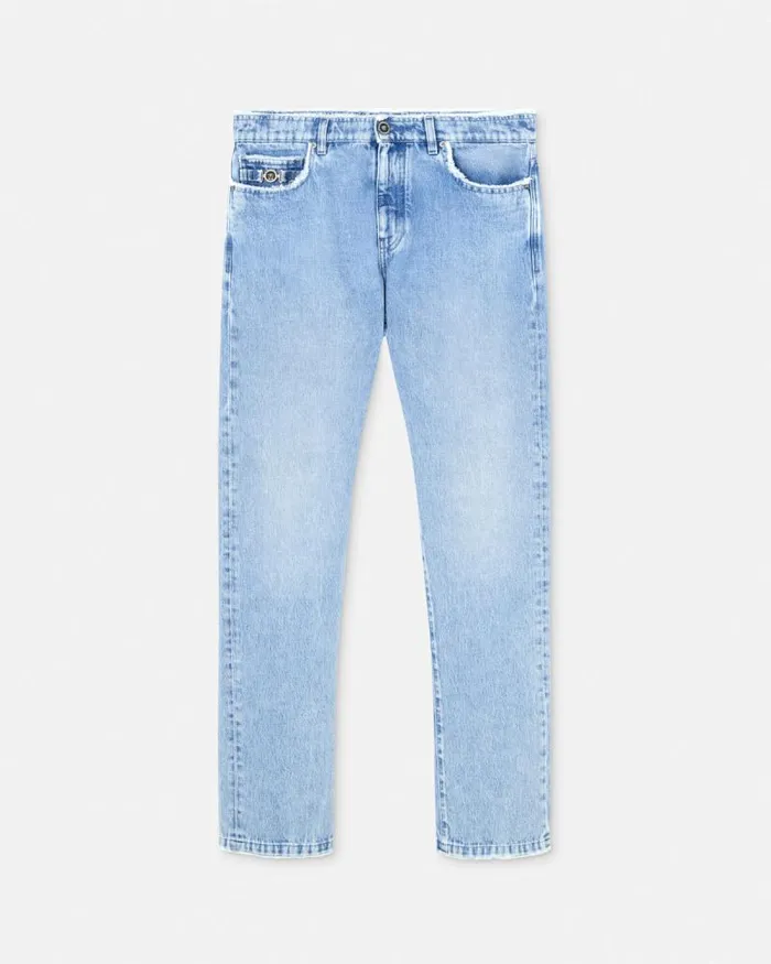 Frayed RegularFit Jeans Blue Men Versace Pants and Shorts
