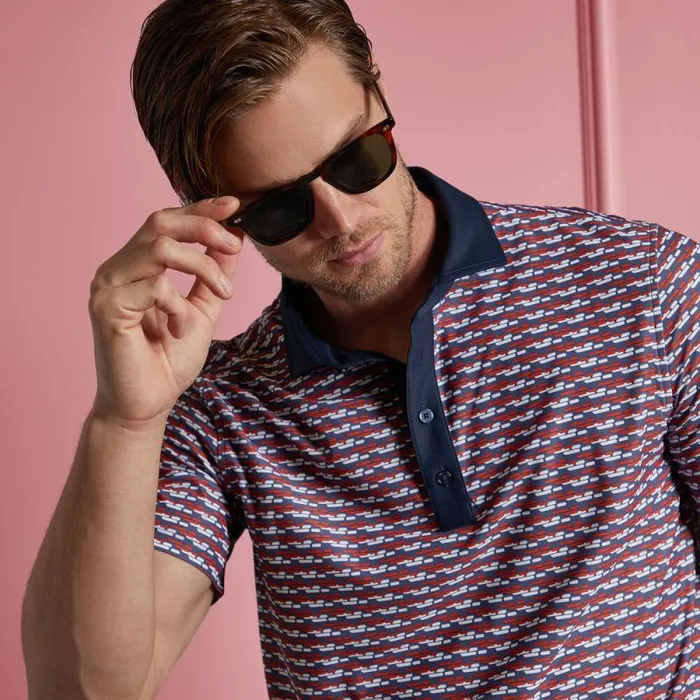 GFORE BRICK STRIPE TECH PIQU POLO Cabernet Men Polos GFORE BRICK STRIPE TECH PIQU POLO Cabernet Men Polos