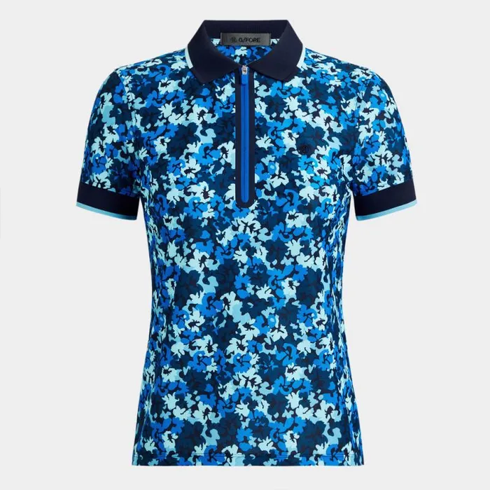 GFORE CAMO FLORAL TECH PIQU QUARTER ZIP POLO Twilight Women Polos and Shirts