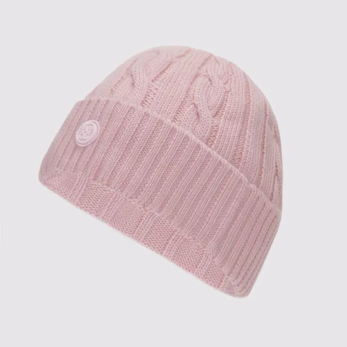 GFORE CIRCLE G039S CASHMERE CABLE KNIT RIBBED BEANIE Blush Women Hats