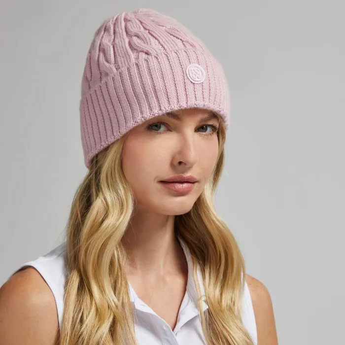 GFORE CIRCLE G039S CASHMERE CABLE KNIT RIBBED BEANIE Blush Women Hats GFORE CIRCLE G039S CASHMERE CABLE KNIT RIBBED BEANIE Blush Women Hats