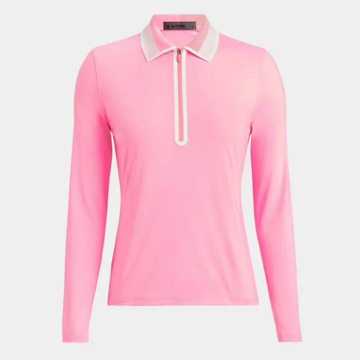 GFORE COLOUR BLOCK COLLAR SILKY TECH NYLON LONG SLEEVE ZIP POLO Candy Women Polos and Shirts GFORE COLOUR BLOCK COLLAR SILKY TECH NYLON LONG SLEEVE ZIP POLO Candy Women Polos and Shirts