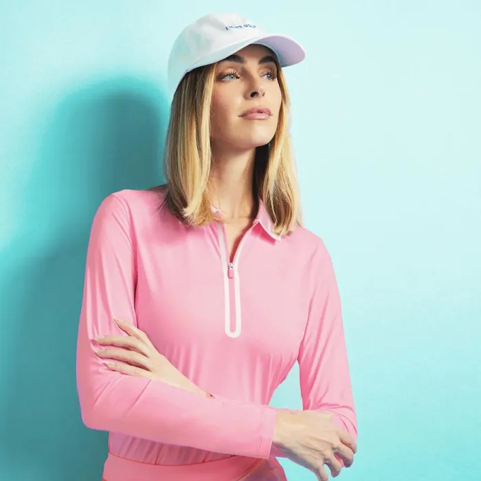 GFORE COLOUR BLOCK COLLAR SILKY TECH NYLON LONG SLEEVE ZIP POLO Candy Women Polos and Shirts GFORE COLOUR BLOCK COLLAR SILKY TECH NYLON LONG SLEEVE ZIP POLO Candy Women Polos and Shirts