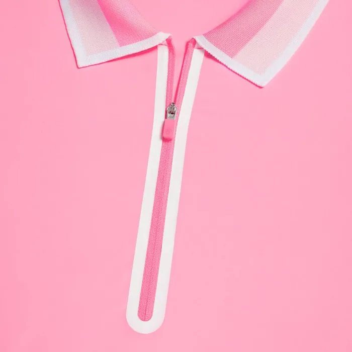 GFORE COLOUR BLOCK COLLAR SILKY TECH NYLON LONG SLEEVE ZIP POLO Candy Women Polos and Shirts GFORE COLOUR BLOCK COLLAR SILKY TECH NYLON LONG SLEEVE ZIP POLO Candy Women Polos and Shirts