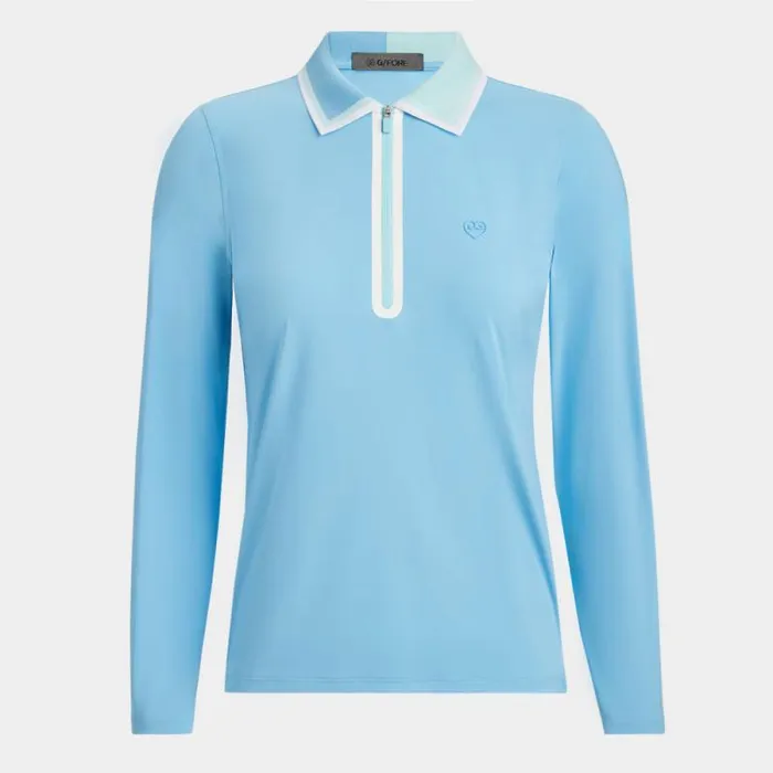 GFORE COLOUR BLOCK SILKY TECH NYLON QUARTER ZIP POLO Fountain Women Polos and Shirts GFORE COLOUR BLOCK SILKY TECH NYLON QUARTER ZIP POLO Fountain Women Polos and Shirts