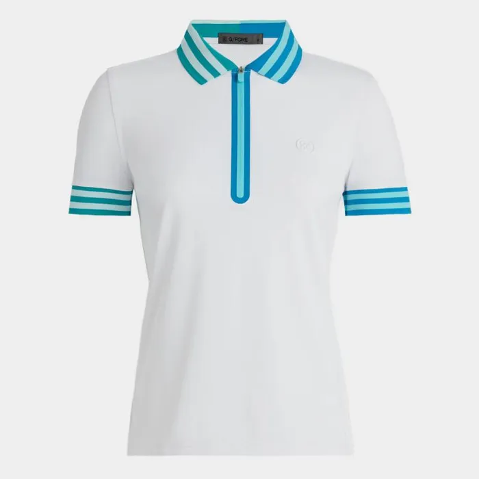 GFORE CONTRAST EMBOSSED LOGO QUARTER ZIP TECH PIQU POLO Snow Women Polos and Shirts GFORE CONTRAST EMBOSSED LOGO QUARTER ZIP TECH PIQU POLO Snow Women Polos and Shirts