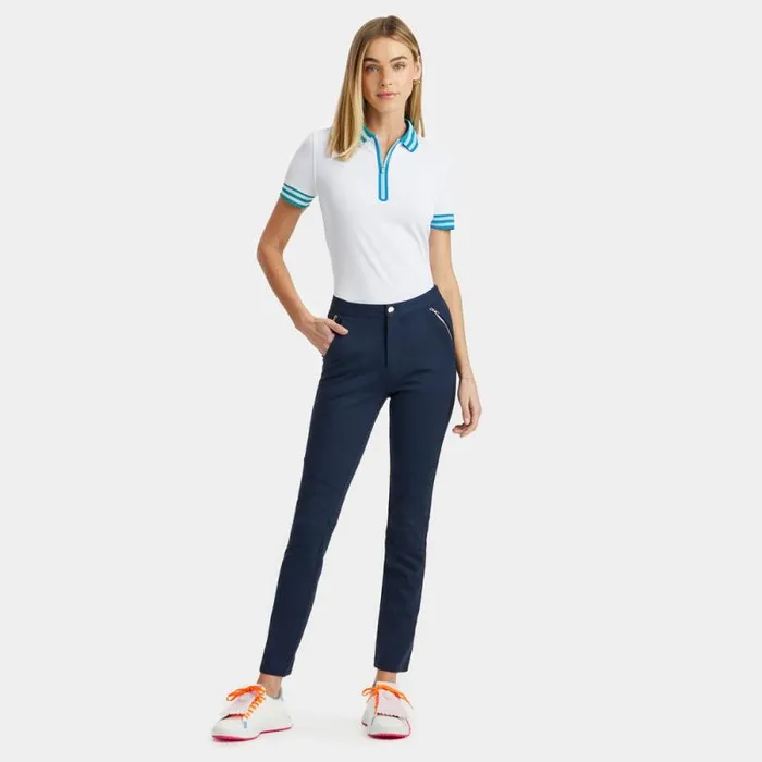 GFORE CONTRAST EMBOSSED LOGO QUARTER ZIP TECH PIQU POLO Snow Women Polos and Shirts