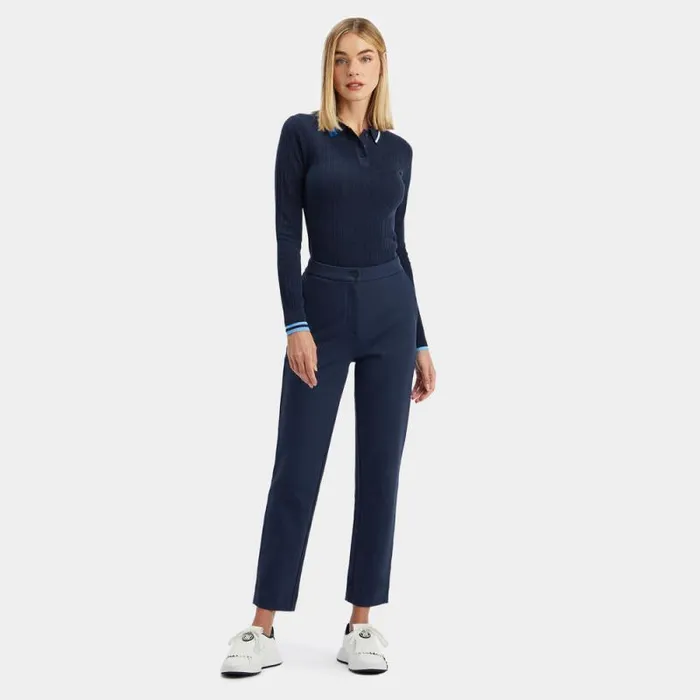 GFORE CONTRAST STRIPE COTTON BLEND RIBBED LONG SLEEVE KNIT POLO Twilight Women Polos and Shirts