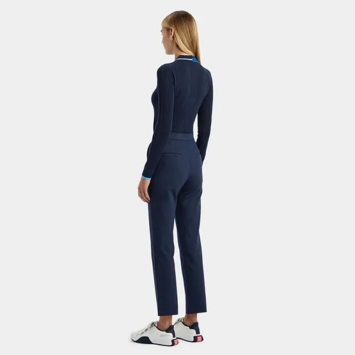 GFORE CONTRAST STRIPE COTTON BLEND RIBBED LONG SLEEVE KNIT POLO Twilight Women Polos and Shirts