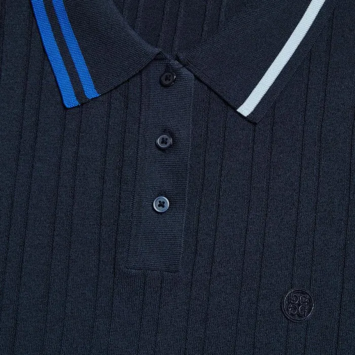 GFORE CONTRAST STRIPE COTTON BLEND RIBBED LONG SLEEVE KNIT POLO Twilight Women Polos and Shirts