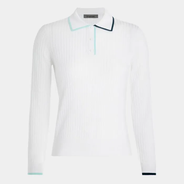 GFORE COTTON BLEND LONG SLEEVE KNIT POLO Snow Women Polos and Shirts