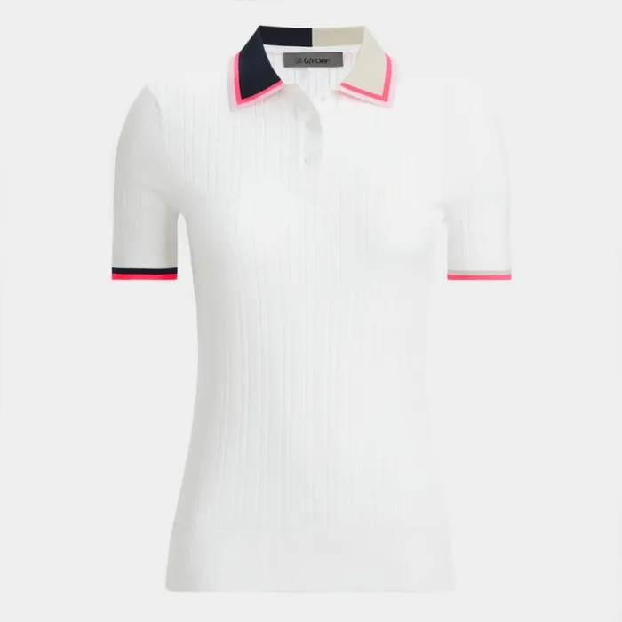 GFORE COTTON BLEND RIBBED SHORT SLEEVE SWEATER POLO Snow Women Polos and Shirts GFORE COTTON BLEND RIBBED SHORT SLEEVE SWEATER POLO Snow Women Polos and Shirts