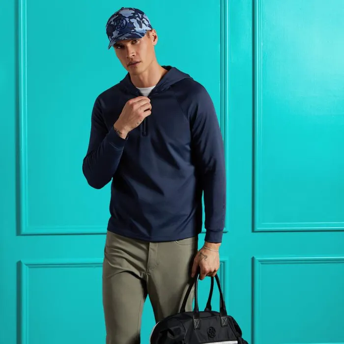 GFORE DOUBLE KNIT BRUSHED BACK QUARTER ZIP HOODIE Twilight Men Hoodies and Tees