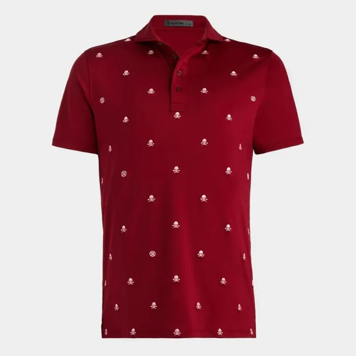 GFORE EMBROIDERED SKULL and TEES TECH JERSEY MODERN SPREAD COLLAR POLO Rhubarb Men Polos GFORE EMBROIDERED SKULL and TEES TECH JERSEY MODERN SPREAD COLLAR POLO Rhubarb Men Polos