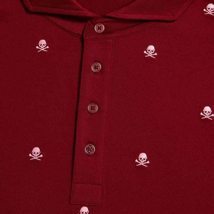 GFORE EMBROIDERED SKULL and TEES TECH JERSEY MODERN SPREAD COLLAR POLO Rhubarb Men Polos GFORE EMBROIDERED SKULL and TEES TECH JERSEY MODERN SPREAD COLLAR POLO Rhubarb Men Polos