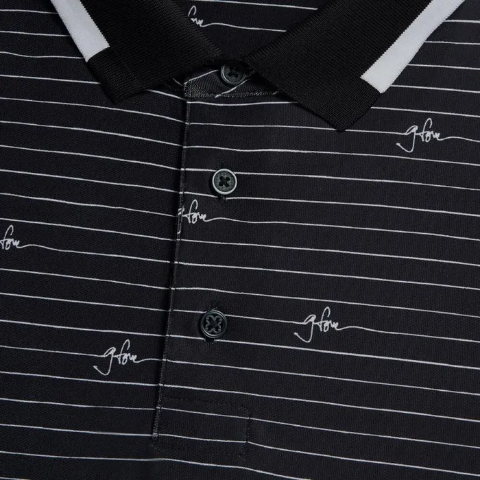 GFORE GFORE SCRIPT STRIPE TECH PIQU BANDED SLEEVE POLO Onyx Men Polos GFORE GFORE SCRIPT STRIPE TECH PIQU BANDED SLEEVE POLO Onyx Men Polos