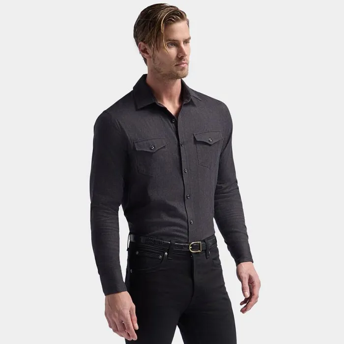GFORE HERRINGBONE BRUSHED DRESS SHIRT Charcoal Heather Grey Men Dress Shirts GFORE HERRINGBONE BRUSHED DRESS SHIRT Charcoal Heather Grey Men Dress Shirts