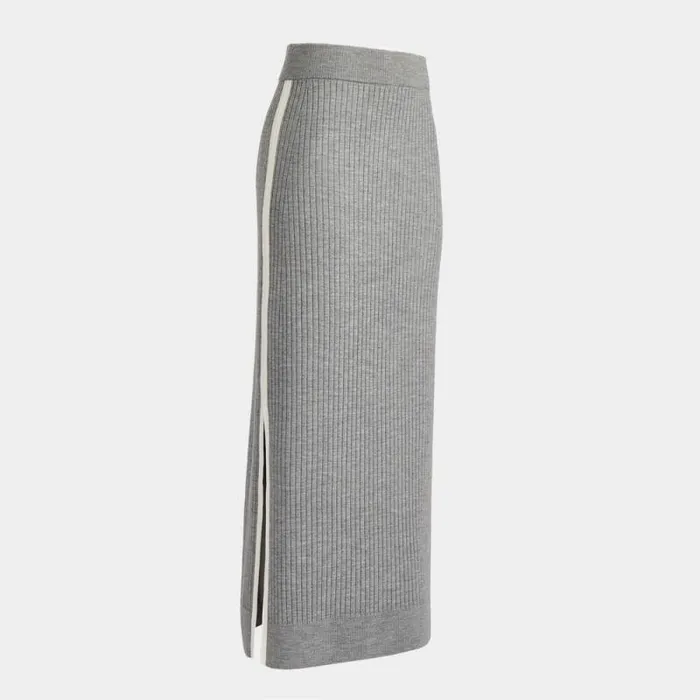 GFORE HIGH WAISTED RIBBED MERINO WOOL BLEND MAXI SKIRT Heather Grey Women Skorts and Dresses