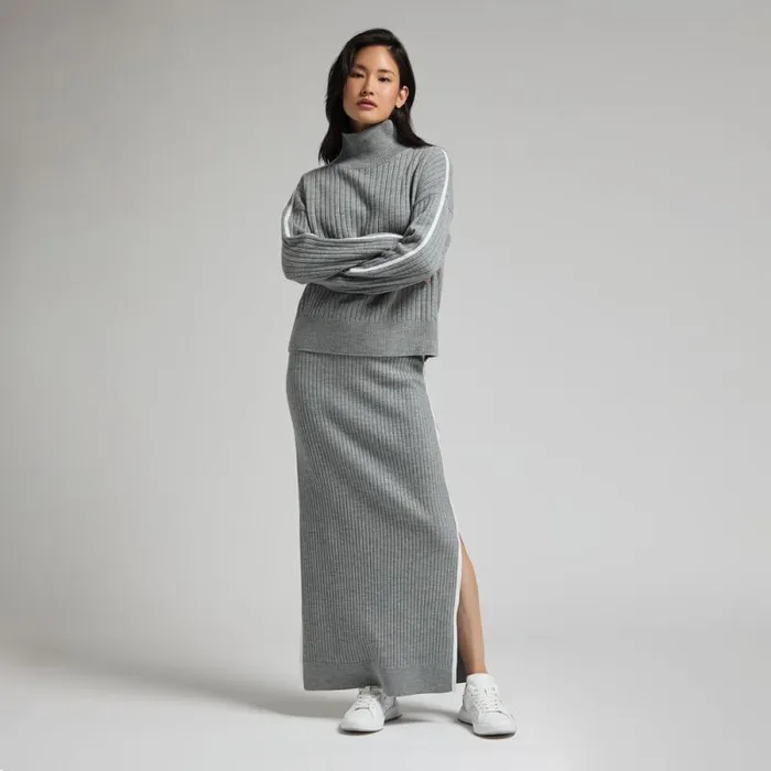 GFORE HIGH WAISTED RIBBED MERINO WOOL BLEND MAXI SKIRT Heather Grey Women Skorts and Dresses