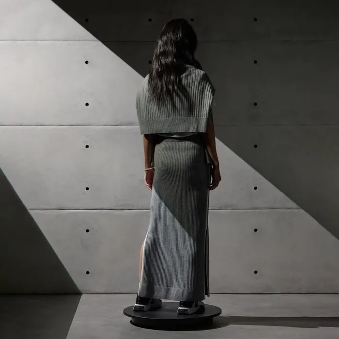GFORE HIGH WAISTED RIBBED MERINO WOOL BLEND MAXI SKIRT Heather Grey Women Skorts and Dresses