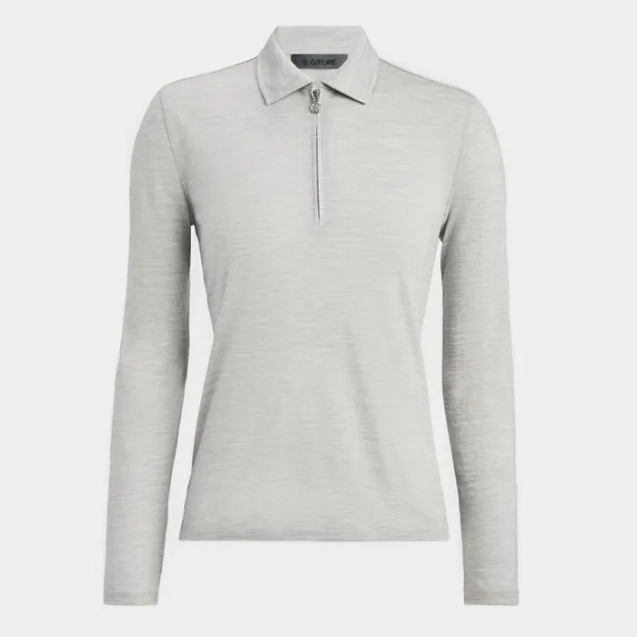 GFORE LIGHTWEIGHT TECH PERFORMANCE FINE WOOL LONG SLEEVE POLO Light Heather Grey Women Polos and Shirts GFORE LIGHTWEIGHT TECH PERFORMANCE FINE WOOL LONG SLEEVE POLO Light Heather Grey Women Polos and Shirts