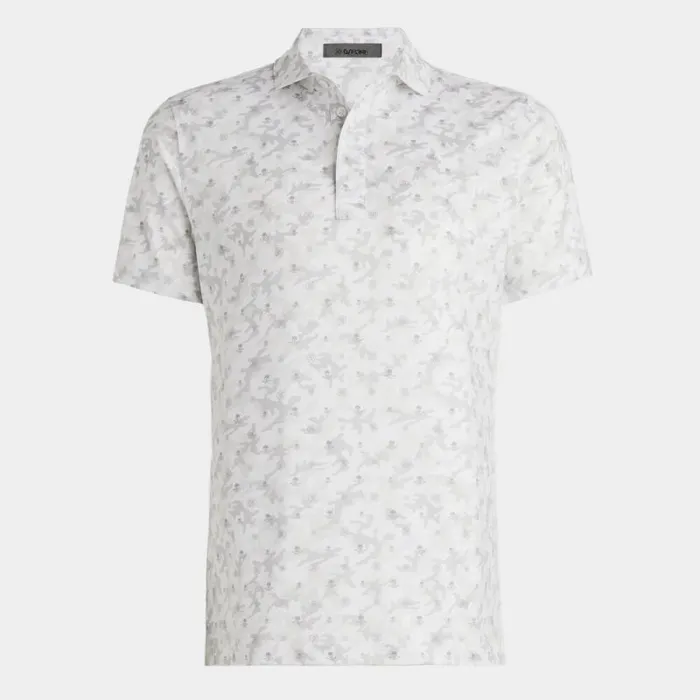 GFORE MAPPED ICON CAMO TECH JERSEY MODERN SPREAD COLLAR POLO Snow Men Polos