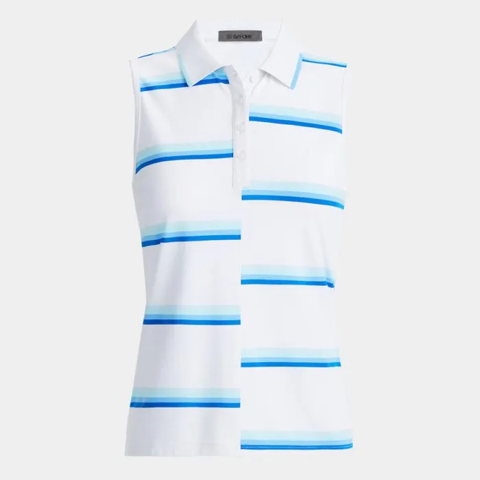 GFORE OFFSET STRIPE TECH PIQU SLEEVELESS POLO Snow Women Polos and Shirts