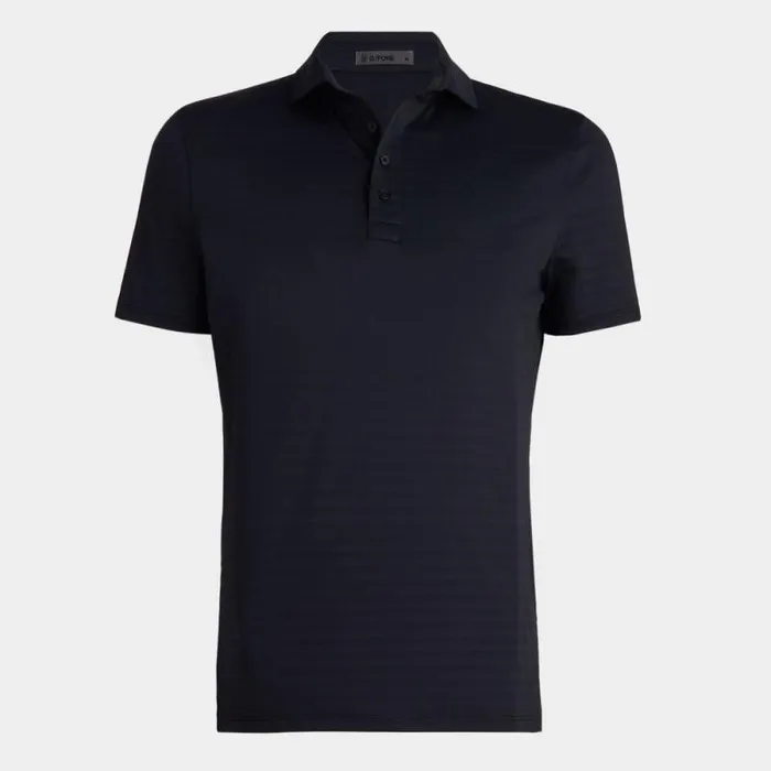 GFORE PERFORATED STRIPE TECH JERSEY MODERN SPREAD COLLAR POLO Onyx Men Polos