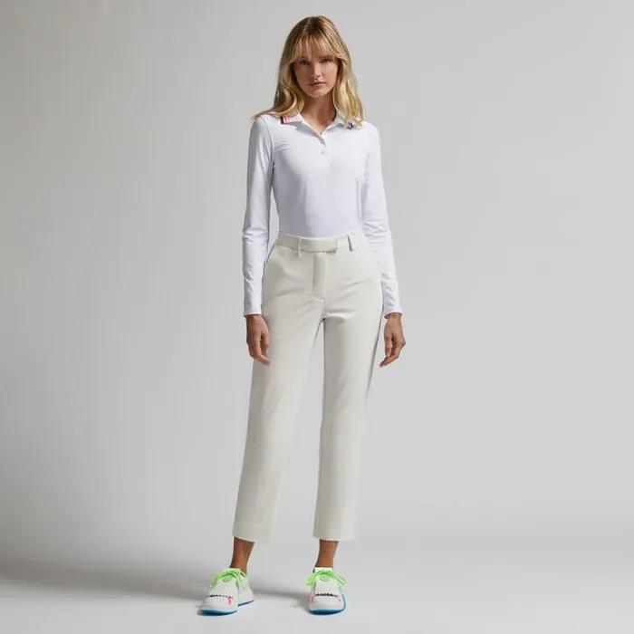 GFORE PLEATED CONTRAST COLLAR SILKY TECH NYLON LONG SLEEVE POLO Snow Women Polos and Shirts GFORE PLEATED CONTRAST COLLAR SILKY TECH NYLON LONG SLEEVE POLO Snow Women Polos and Shirts