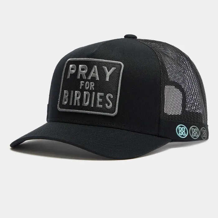 GFORE PRAY FOR BIRDIES COTTON TWILL TRUCKER HAT Onyx Men Hats