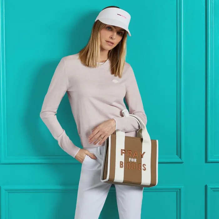 GFORE TIPPED MOTHER GOLFER MERINO WOOL CREWNECK SWEATER Blush Women Sweaters GFORE TIPPED MOTHER GOLFER MERINO WOOL CREWNECK SWEATER Blush Women Sweaters