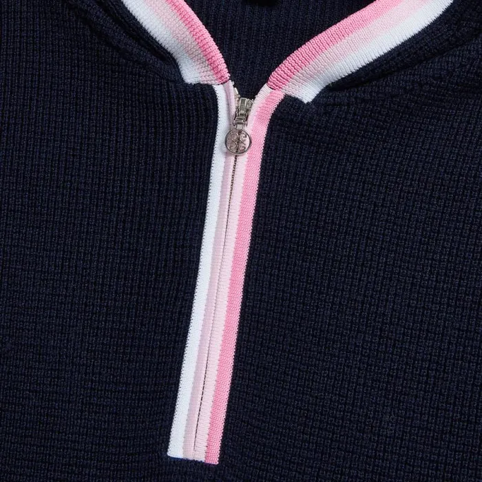 GFORE WAFFLE STITCH MERINO WOOL HOODED QUARTER ZIP SWEATER Twilight Women Hoodies and Tees