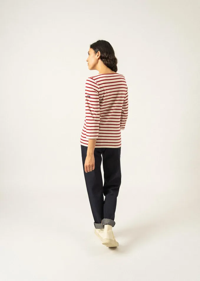 Galathee Ii Breton Striped Top With Sleeve Soft Cotton Ecrumaroon Women Saint James Breton Striped Shirts
