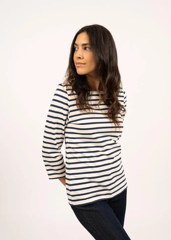 Galathee Ii Breton Striped Top With Sleeve Soft Cotton Ecrunavy Women Saint James Breton Striped Shirts