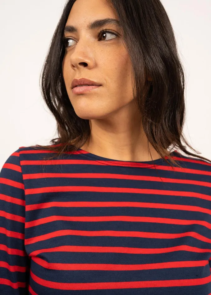 Galathee Ii Breton Striped Top With Sleeve Soft Cotton Navyred Women Saint James Breton Striped Shirts