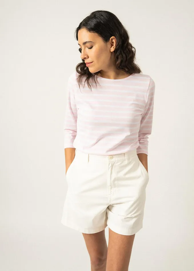 Galathee Ii Breton Striped Top With Sleeve Soft Cotton Palepinkwhite Women Saint James Breton Striped Shirts Galathee Ii Breton Striped Top With Sleeve Soft Cotton Palepinkwhite Women Saint James Breton Striped Shirts