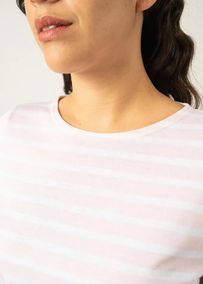 Galathee Ii Breton Striped Top With Sleeve Soft Cotton Palepinkwhite Women Saint James Breton Striped Shirts