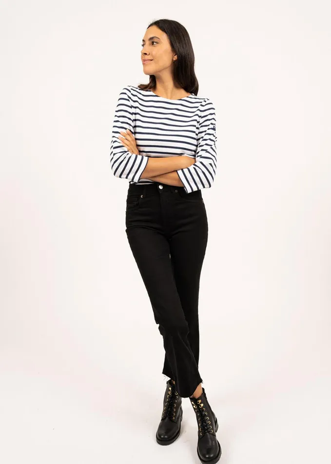 Galathee Ii Breton Striped Top With Sleeve Soft Cotton Whitenavy Women Saint James Breton Striped Shirts