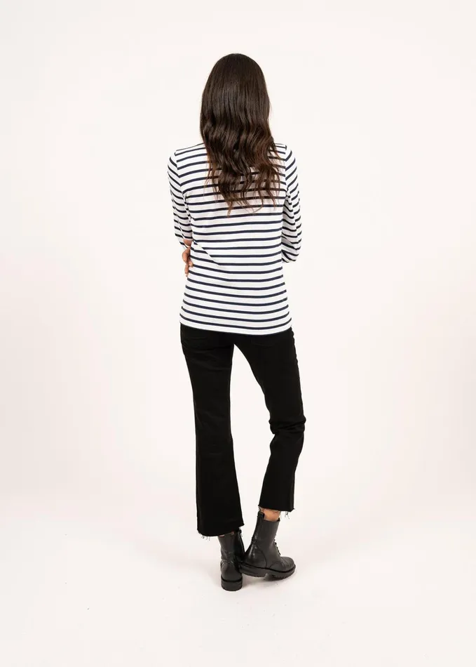 Galathee Ii Breton Striped Top With Sleeve Soft Cotton Whitenavy Women Saint James Breton Striped Shirts