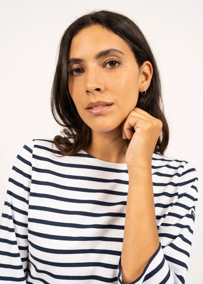 Galathee Ii Breton Striped Top With Sleeve Soft Cotton Whitenavy Women Saint James Breton Striped Shirts