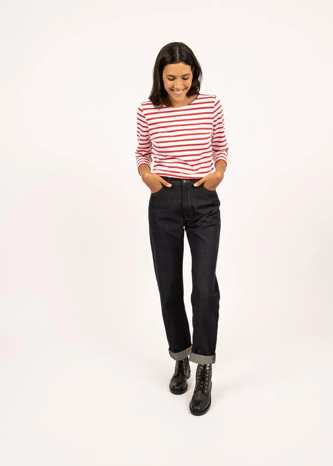Galathee Ii Breton Striped Top With Sleeve Soft Cotton Whitered Women Saint James Breton Striped Shirts