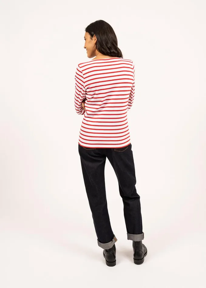 Galathee Ii Breton Striped Top With Sleeve Soft Cotton Whitered Women Saint James Breton Striped Shirts