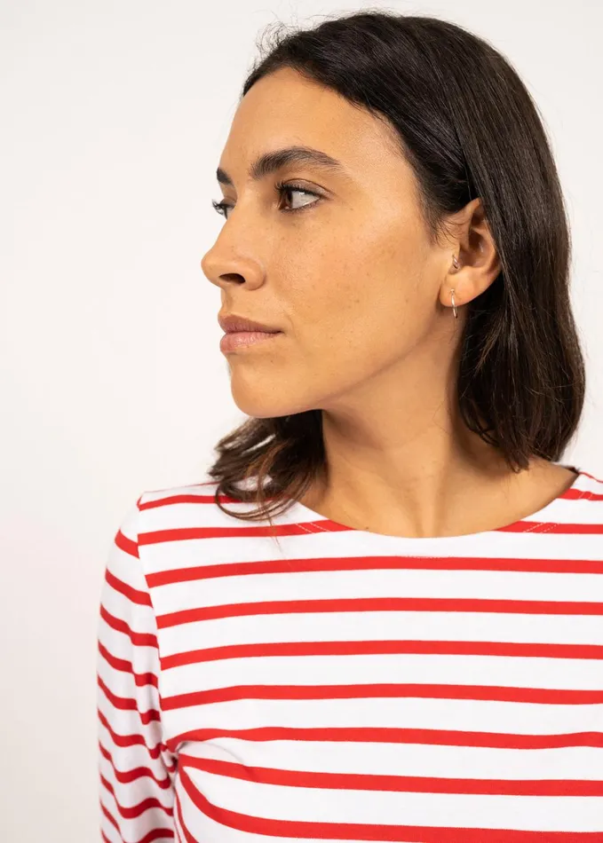 Galathee Ii Breton Striped Top With Sleeve Soft Cotton Whitered Women Saint James Breton Striped Shirts
