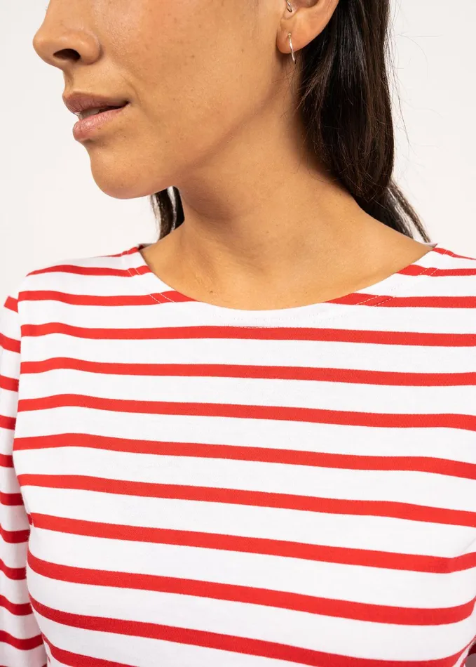 Galathee Ii Breton Striped Top With Sleeve Soft Cotton Whitered Women Saint James Breton Striped Shirts