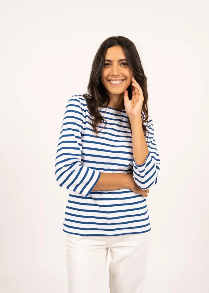 Galathee Ii Breton Striped Top With Sleeve Soft Cotton Whiteroyalblue Women Saint James Breton Striped Shirts