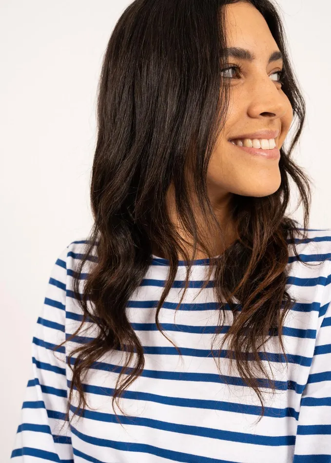 Galathee Ii Breton Striped Top With Sleeve Soft Cotton Whiteroyalblue Women Saint James Breton Striped Shirts